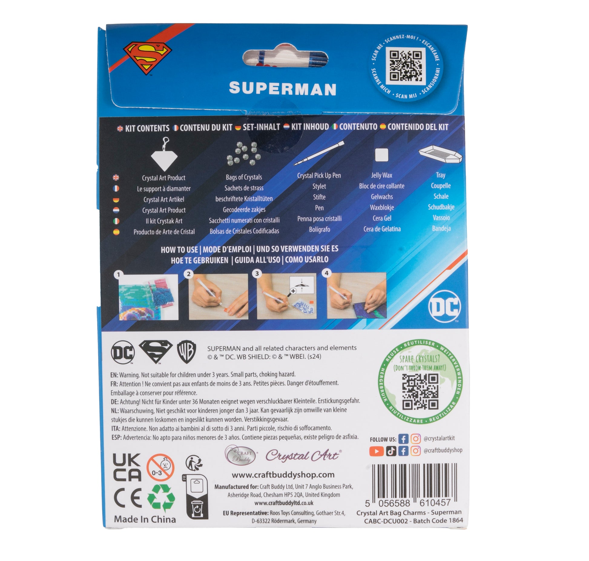 Superman, Crystal Art Bag Charm Kit