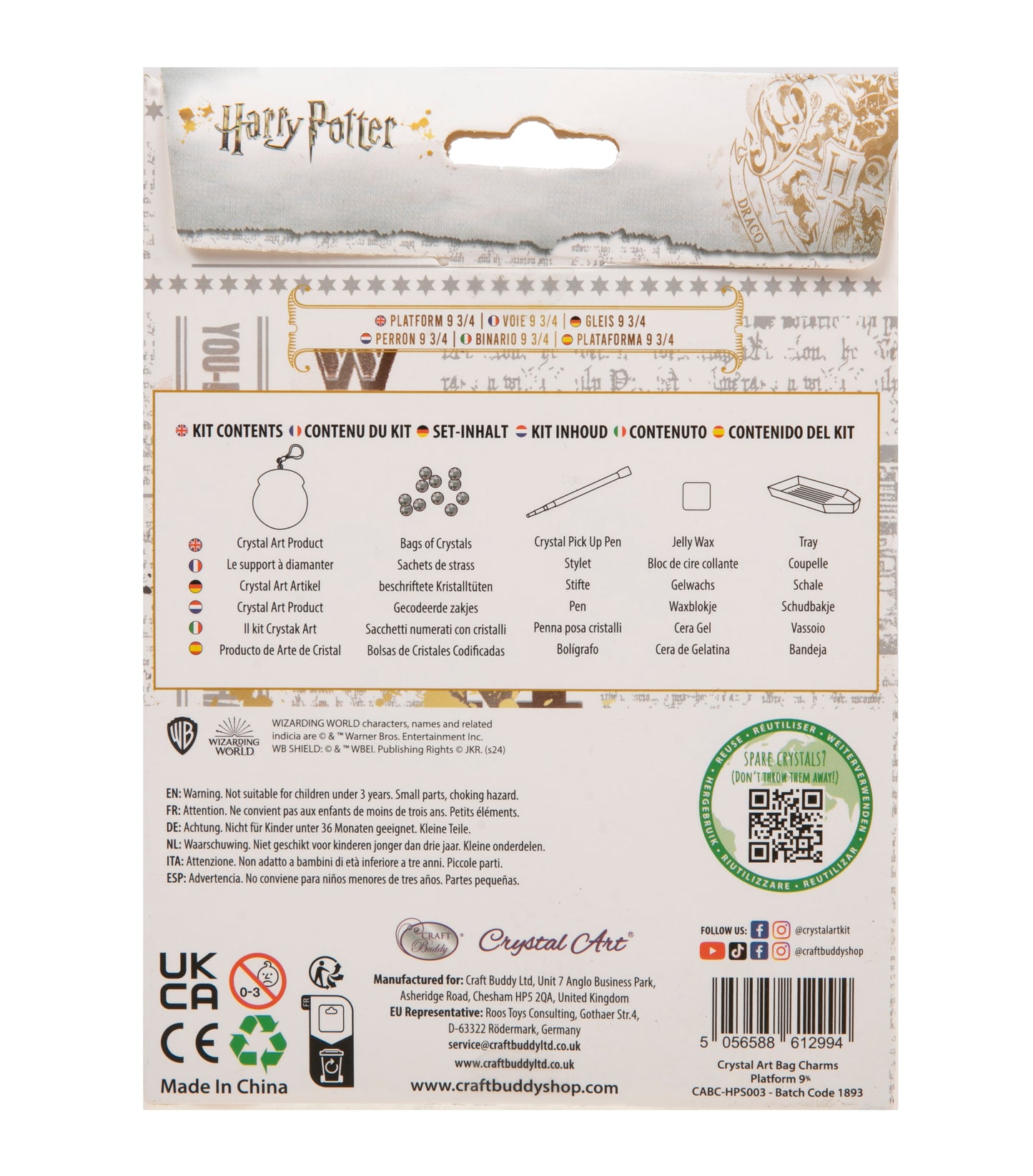 Harry Potter Platform 93/4 Crystal Art Bag Charm Kit